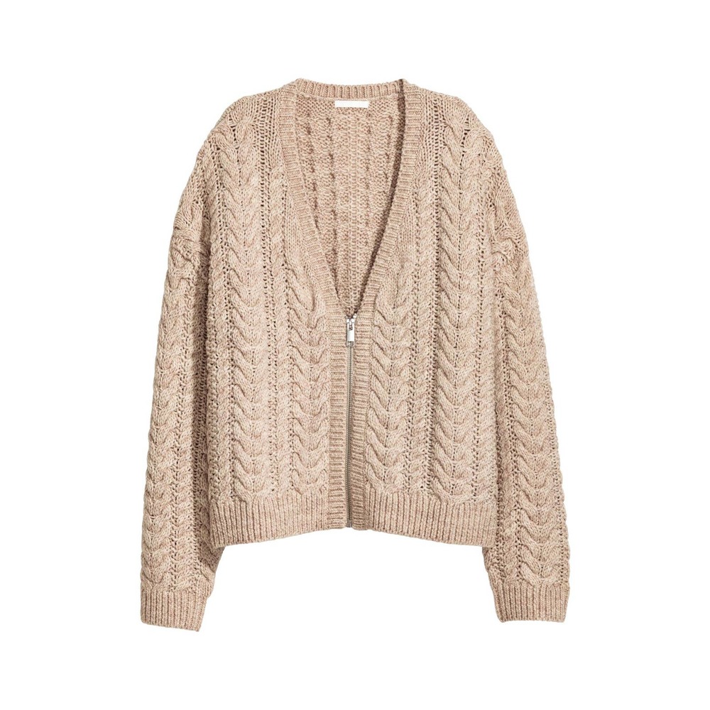 H&M Oversized Cable Knit Zip Closure Wool Blend Cardigan Sweater. M NWT